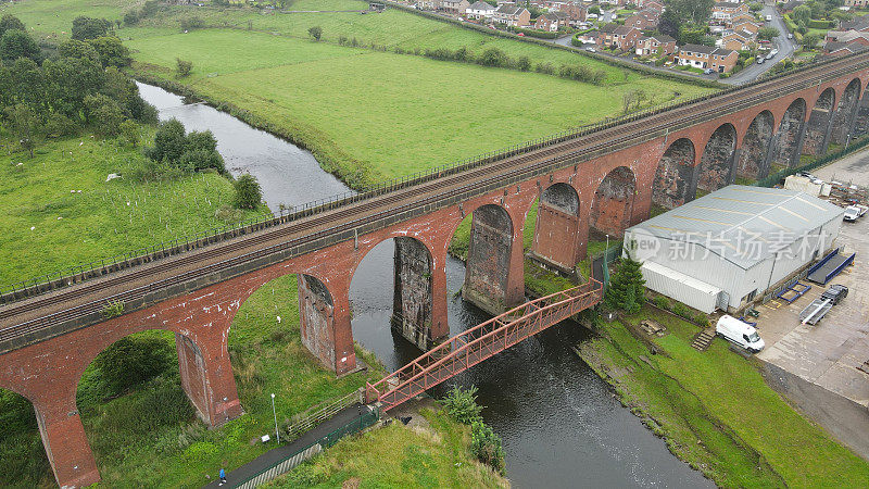 Ribble valley, viaduct old victorian railway Viaduct know as  Whalley Arches, Lancashire England Aerial image